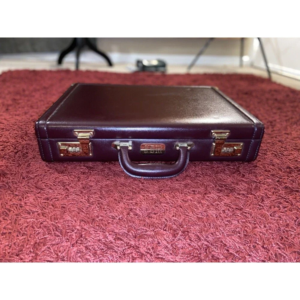 Burgundy Leather Briefcase w/ Combination Lock Executive Business Attache Case